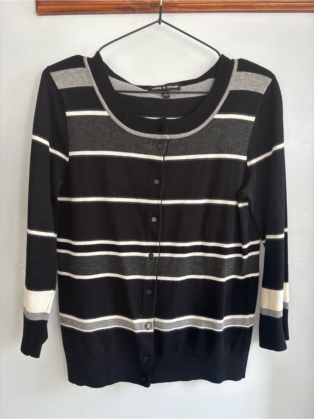 Cable & Gauge Black, Gray & White Striped Button Cardigan